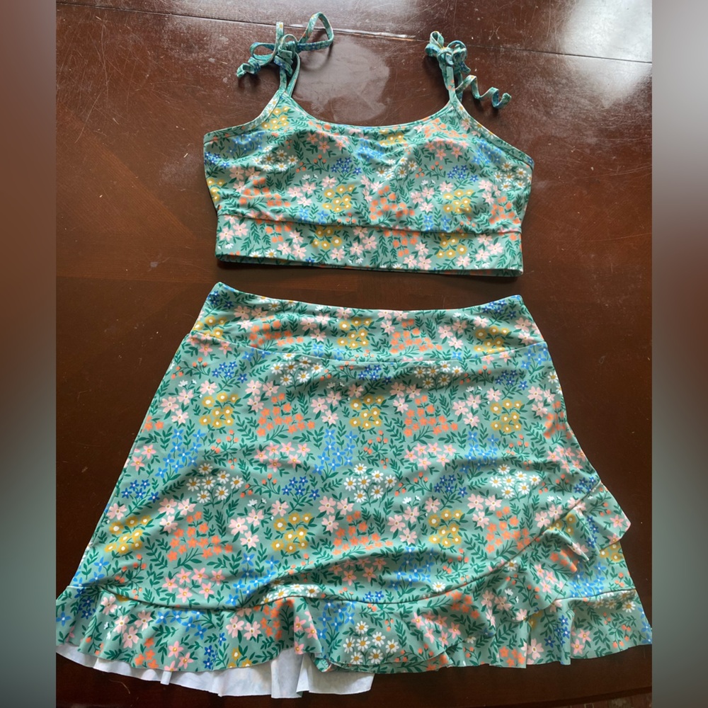 Lime Ricki Floral Swim Set - Green and Orange